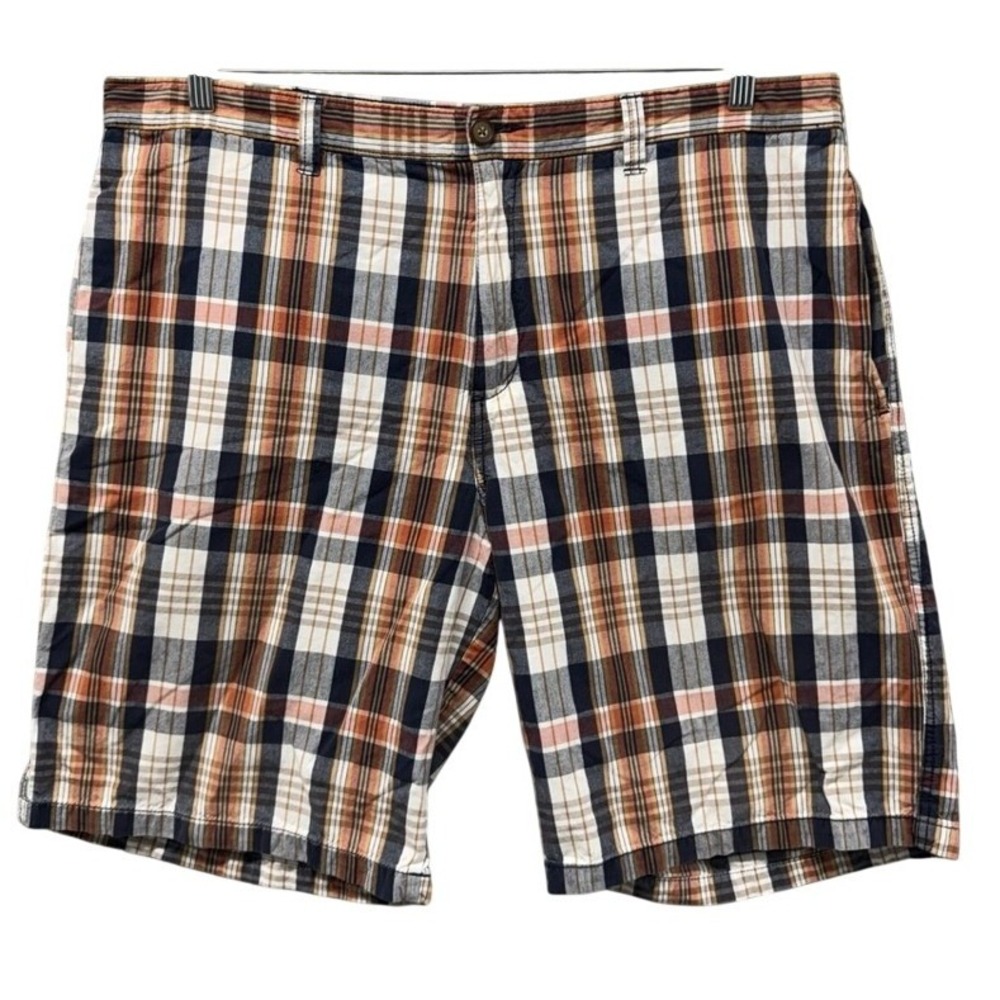 Perry Ellis America Mens Plaid Shorts Size 40 Navy Orange White Cotton EDSH0082